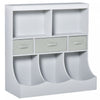 Homcom Kids Bookcase Toddler Toy Storage Organizer, Kid’s Bin Storage Unit Children Display Shelf Wardrobe For Toys Clothes Books Bedroom With Drawers, Grey