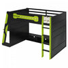 Olivia Wood Loft Bed with Desk and Multi-storage Shelves,RGB Light,Green Full Bed