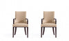Shubert Modern Wood Vegan Leather and Velvet Armchair in Tan - Set of 2
