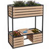 Outsunny 2-tier Raised Garden Bed, Elevated Planter Box With Storage Shelf, Wood Plant Stand For Flowers, Vegetables, Herbs, Light Brown
