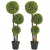 HOMCOM 45 Inch Artificial Boxwood Triple Ball Topiary Tree Set of 2, Green