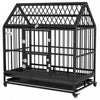 Pawhut 49\" Heavy Duty Dog Crate, Metal Dog Kennel Cage With Openable Roof, Removable Tray, Doors, Wheels For Large And Extra Large Dogs, Black