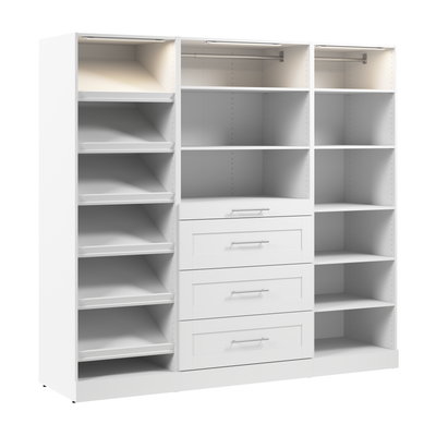 Bestar Florence 85" Modular Reach-In/Walk-In Closet System with LED Lights, Drawers and Shoe Shelves|Système de garde-robe et pièce-penderie modulaire Florence de Bestar de 85 po avec éclairages à DEL,