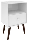 Manhattan Comfort Liberty Mid-Century Modern Nightstand with Cubby Space & Drawer - White
