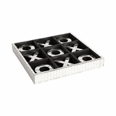 Wood 12" Disco Mosaic Tic-Tac-Toe Game - Silver|Jeu de tic-tac-toe de 12 po en bois à effet mosaïque disco - argenté