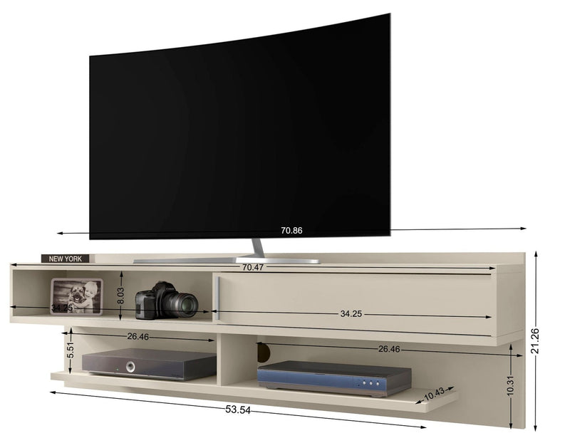 Manhattan Comfort Astor 70.86\" Modern Floating Entertainment Center with Media Shelves - Off White