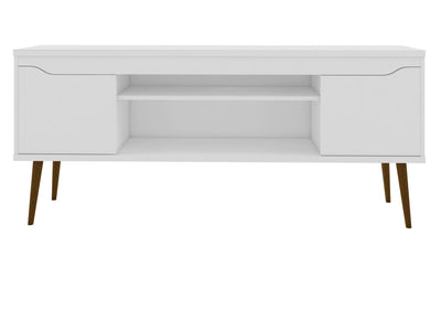 Manhattan Comfort Bradley 62.99" TV Stand with 2 Media Shelves & 2 Storage Shelves - White & Rustic Brown|Meuble pour téléviseur Bradley de Manhattan Comfort de 62,99 po avec 2 tablettes multimédias et 2 tablettes de rangement - blanc et brun rustique