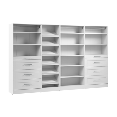 Bestar Florence 132" Modular Walk-In Closet System with Drawers and Shoe Shelves Shaker Style - White|Système de pièce-penderie modulaire Florence de Bestar de 132 po avec tiroirs et tablettes pour chaussures de style Shaker - blanc