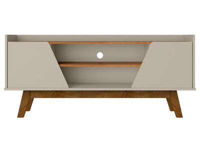 Manhattan Comfort Mid-Century Modern Marcus 53.14" TV Stand with Solid Wood Legs - Greige & Natural|Meuble pour téléviseur Marcus de Manhattan Comfort de 53,14 po de style moderne du milieu du 20e siècle avec pattes en bois massif - greige et naturel