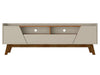 Manhattan Comfort Mid-Century Modern Marcus 70.86\" TV Stand with Solid Wood Legs - Greige & Natural