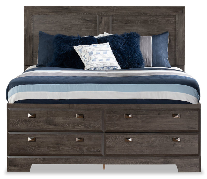 Yorkdale 12-Drawer Platform Bed with Headboard & Storage Frame, Made in Canada, Grey - Queen Size