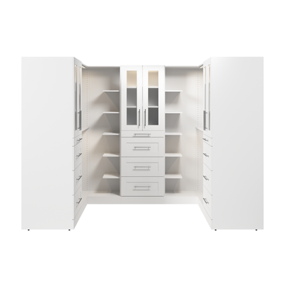 Bestar Florence 113" Modular U-Shaped Walk-In Closet System with LED Lights, Rods, Shelves, Drawers |Système de pièce-penderie en forme de U modulaire Florence de Bestar de 113 po avec éclairages à DEL