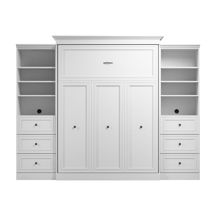 Bestar Versatile Queen Murphy Bed and Two Closet Organizers with Drawers (115 W) - White