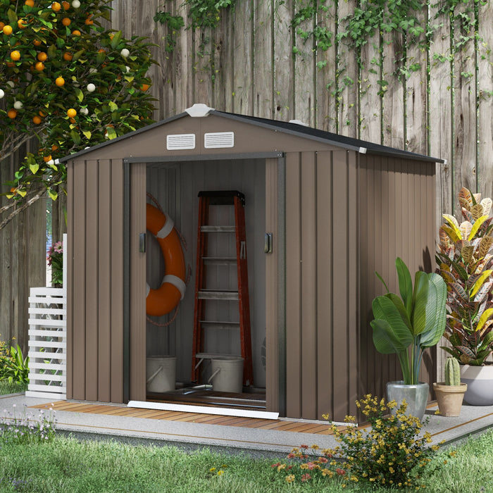 Outsunny 7' X 4' Garden Storage Shed W/ Foundation Kit And Double Doors Brown