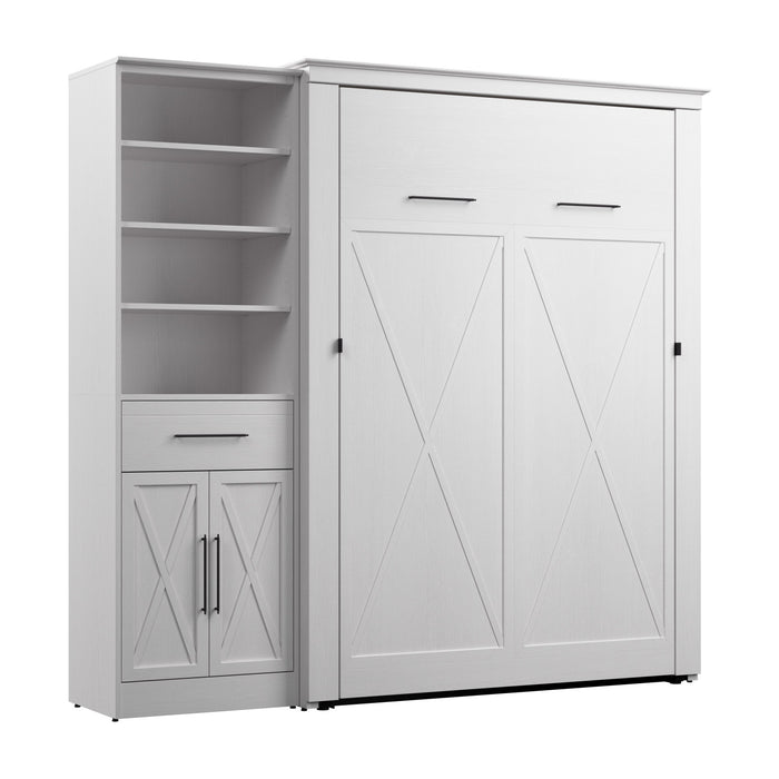 Bestar Key West Full Murphy Bed & Closet Organizer with Drawer & Doors (88 W) - Pure White Oak