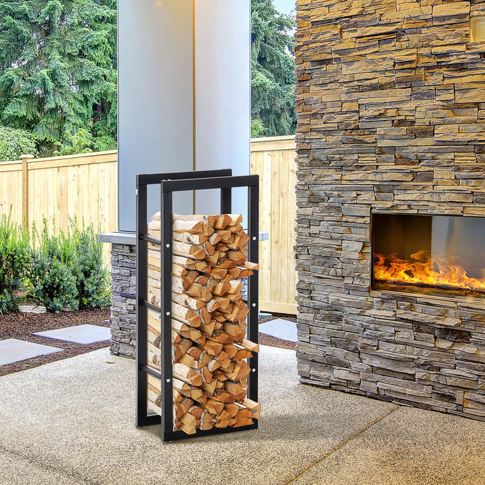 Homcom Firewood Rack Log Holder Fireplace Storage Rack With Handles And 220 Lbs. Weight Capacity, 15.7\" X 9.8\" X 39.4\", Black