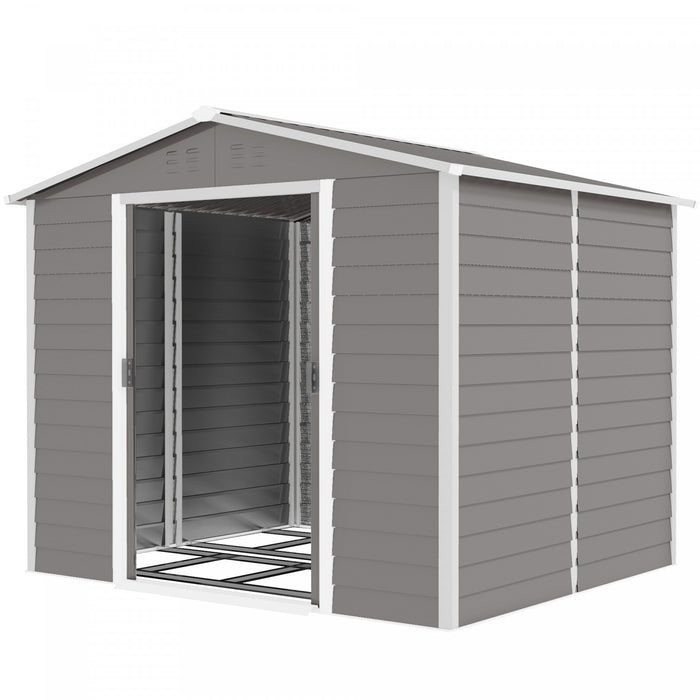 Outsunny 8'x7' Outdoor Storage Shed Garden Shed W/ Lock, Light Grey