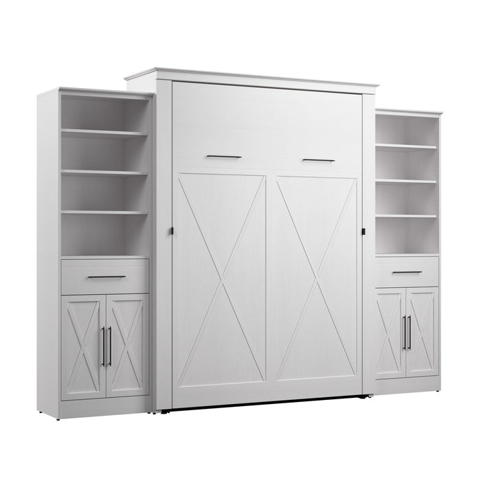 Bestar Key West Queen Murphy Bed & Closet Organizers with Doors & Drawers (119 W) - Pure White Oak