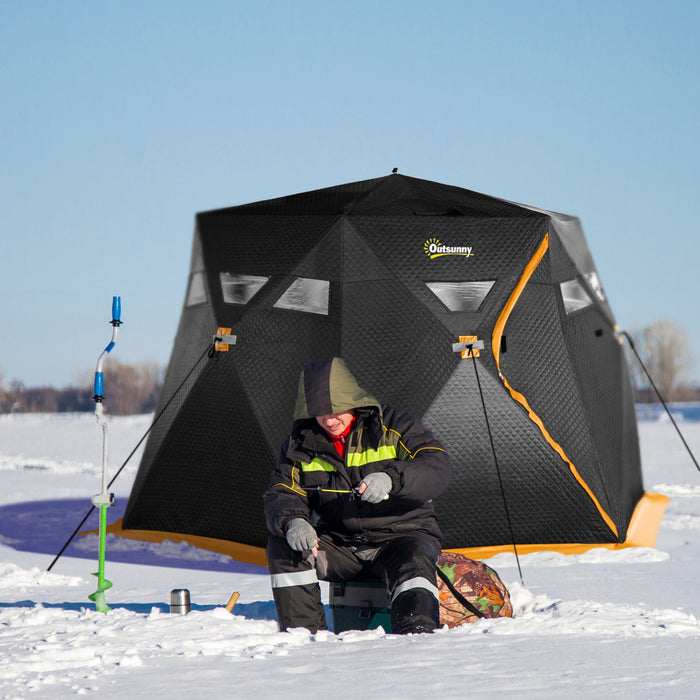 Outsunny 4 Person Insulated Ice Fishing Shelter, Pop-up Portable Ice Fishing Tent With Carry Bag, Two Doors And Anchors For -22℉, Black And Orange