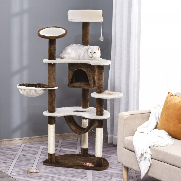 Pawhut 60-inch Cat Tree Tower Condo Scratching Pet Furniture With Hammock Post