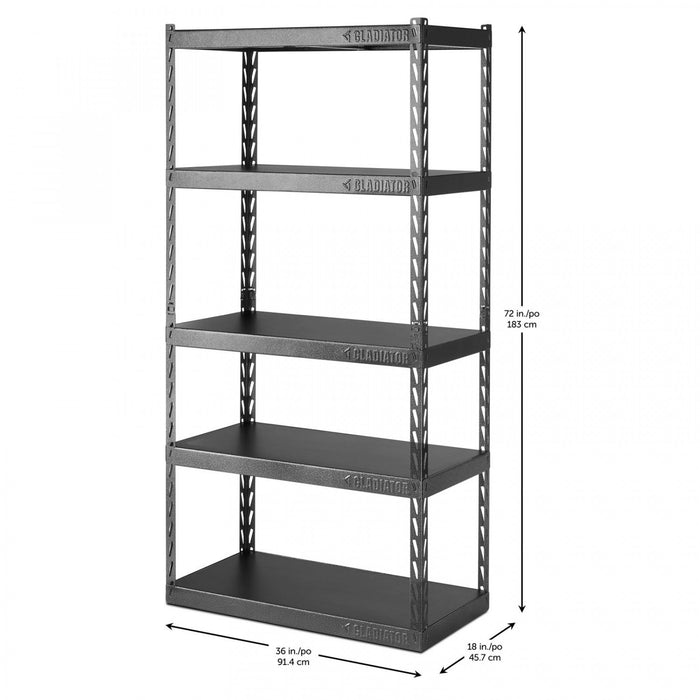 Gladiator 36\" Wide EZ Connect Rack with Five 18\" Deep Shelves - Hammered Granite