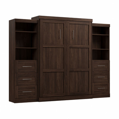 Bestar Pur 115" Queen Murphy Bed and 2 Shelving Units with Drawers - Black Walnut|Grand lit escamotable Pur de Bestar de 115 po avec 2 meubles à tablettes et tiroirs - noyer noir