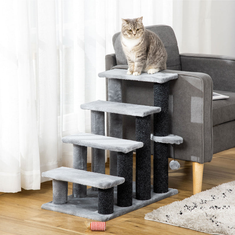 Pawhut Cat Stairs Steps For Bed, Couch With Scratching Posts