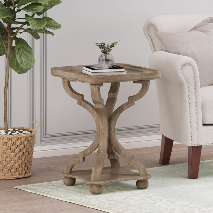 Jason Traditional Square Side Table With Shelf, Driftwood