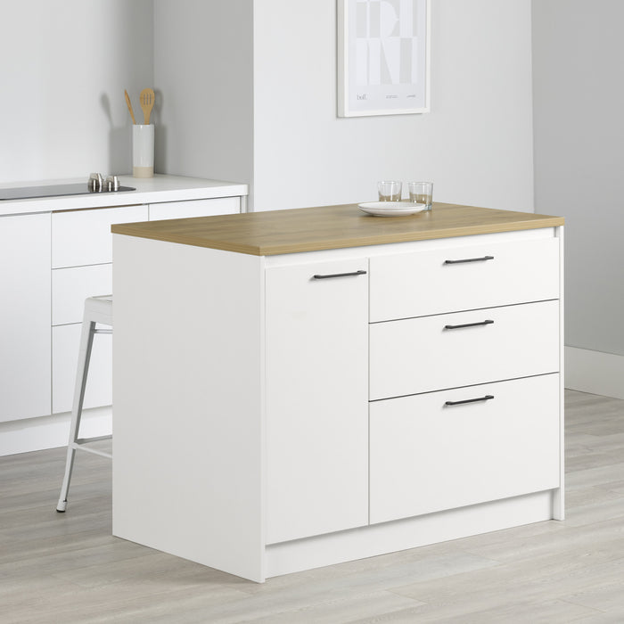 Myro Kitchen Island With Door And Drawers - White And Maple Nutmeg