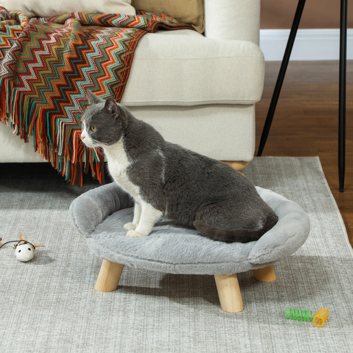 Pawhut Dog Sofa, Cat Couch With Removable Washable Cover, Wooden Legs, Elevated Pet Cat Sofa For Miniature Dogs, Grey