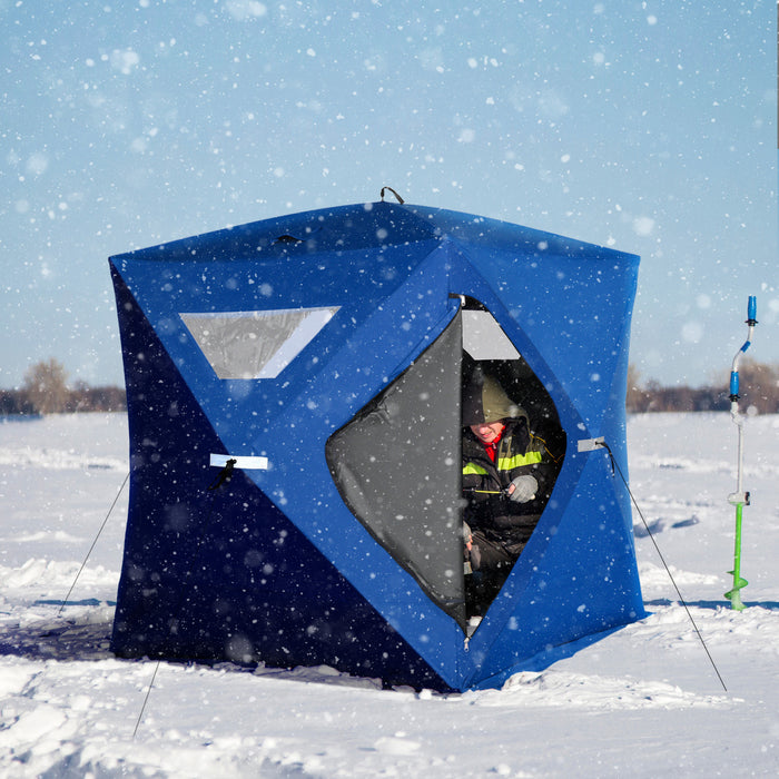 Outsunny 2-4 Person Pop-up Ice Fishing Tent Portable Ice Fishing Shelter With Windproof Windows And Carrying Bag Hub Fish Shelter, Blue