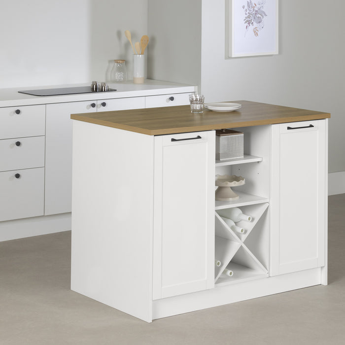 Toscano 6-drawer Kitchen Island With Doors And Wine Storage - White And Maple Nutmeg