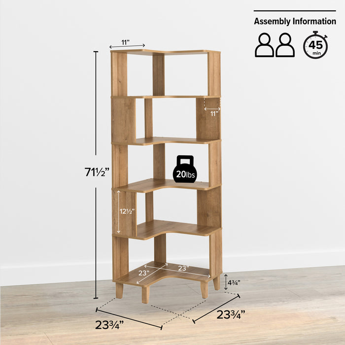 Prepac Nordik Corner Bookcase - Natural Oak
