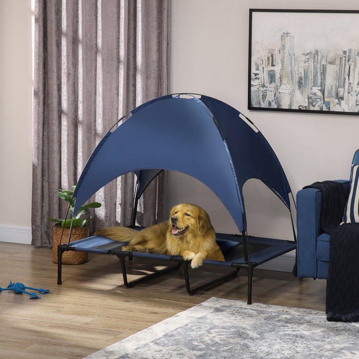 Pawhut Elevated Dog Bed With Canopy, Portable Raised Dog Cot For Xl Sized Dogs, Indoor & Outdoor, 48\" X 36\" X 43\", Dark Blue