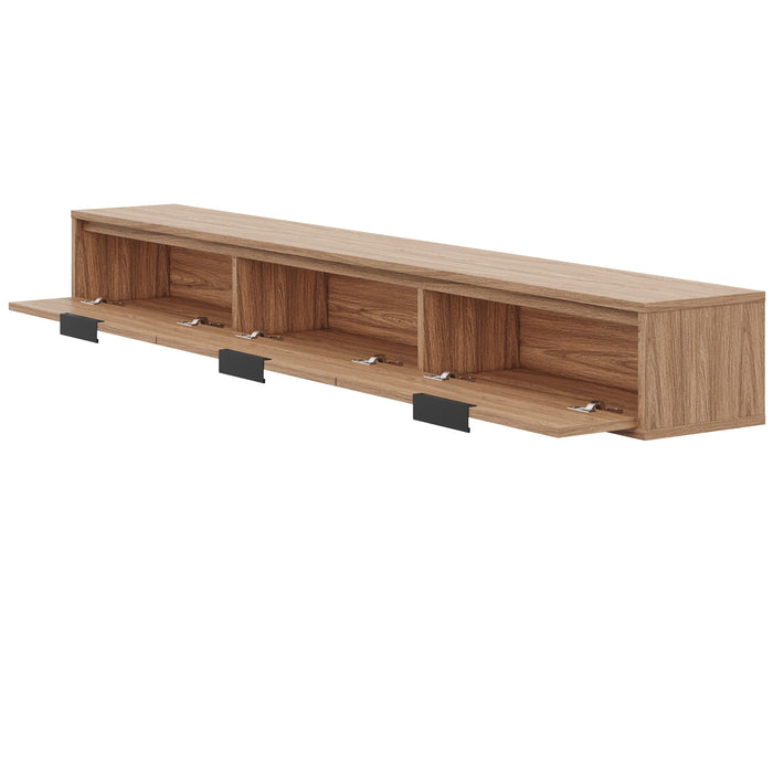 Nordika Slim 72\" Wall-Mounted TV Stand with 3 Storage Cabinets - Light Walnut