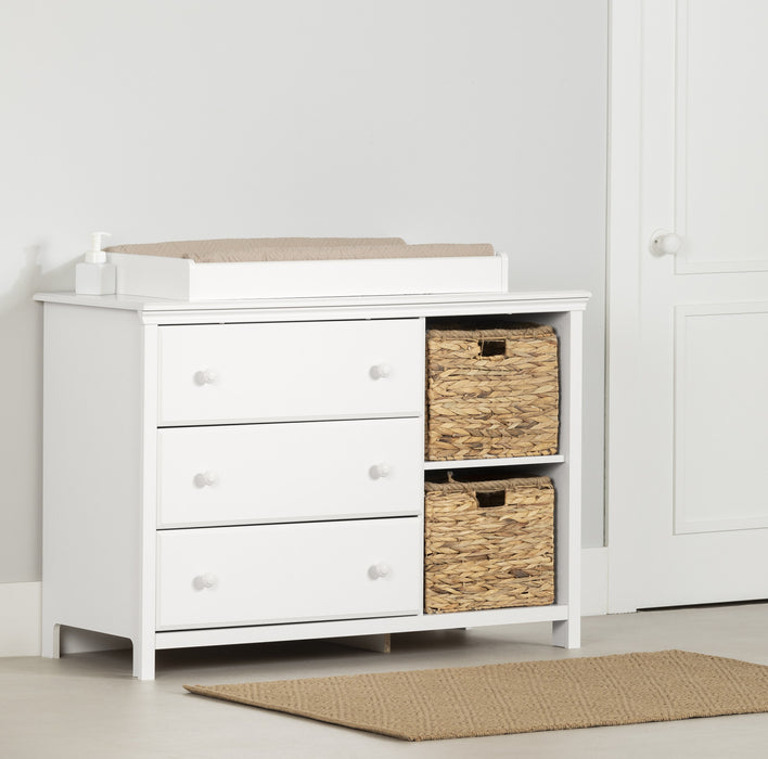 Cotton Candy Changing Table With Removable Rim, Drawers, And Open Storage - Pure White