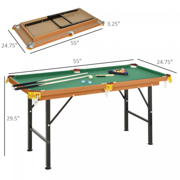 Soozier 54.3\"l Portable Mini Billiard Table Free Standing Foldable With All Accessories Home Pool Game Table Includes Cues, Ball, Chalk, Rack, For Kids