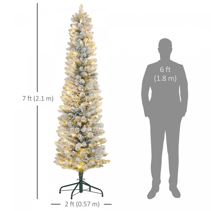 Homcom 7 Foot Snow Flocked Artificial Pencil Christmas Tree With Lights