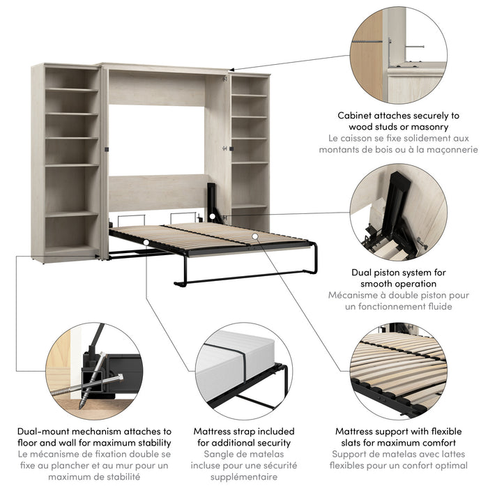 Bestar Key West Full Murphy Bed with Closet Organizers (113 W) - Linen White Oak