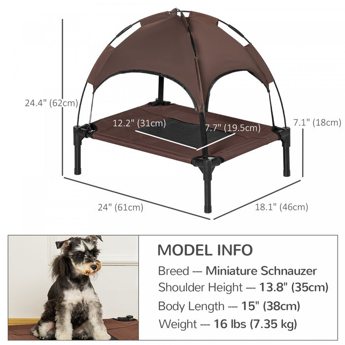 Pawhut Elevated Dog Bed With Canopy, Portable Raised Dog Cot For S Sized Dogs, Indoor & Outdoor, 25\" X 18\" X 24\", Coffee