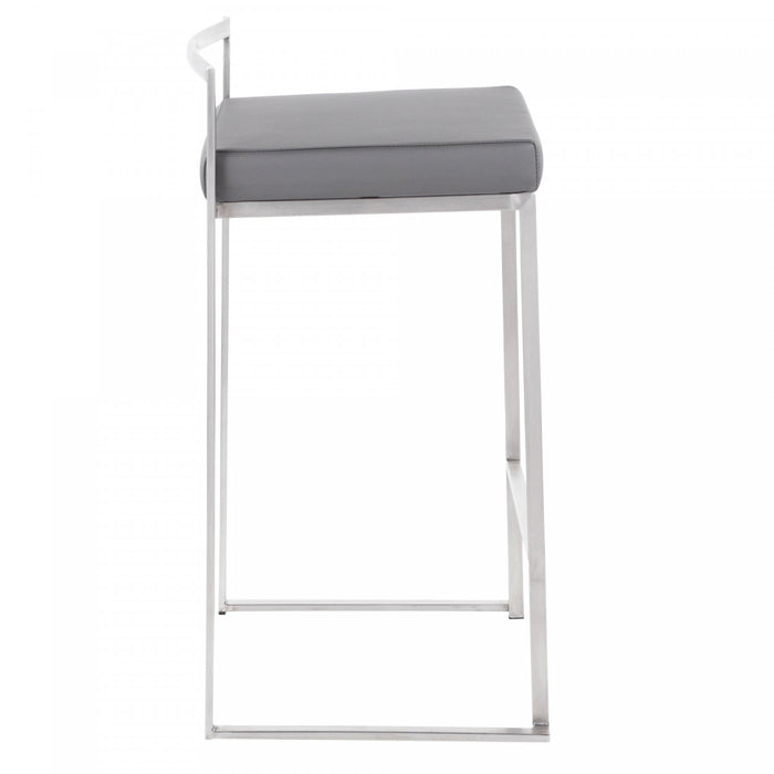 LumiSource Fuji Grey Faux Leather Contemporary Stackable Counter-Height Stool - Set of 2