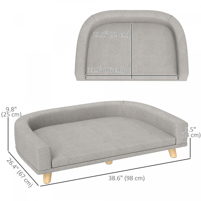 Pawhut Dog Sofa, Dog Couch Bed For Large Dogs, Elevated Pet Cat Sofa Bed With Removable Washable Cover, Anti-slip Foot Pads, Grey