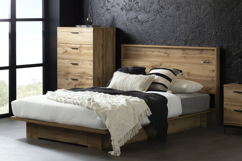 Musano Queen Platform Bed with Drawer Nordik Oak The Brick