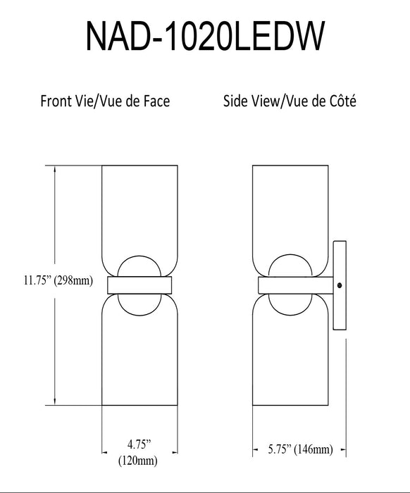 Dainolite Nadine 2 Light LED Sconce 20w Aged Brass Clear Glass Lamp