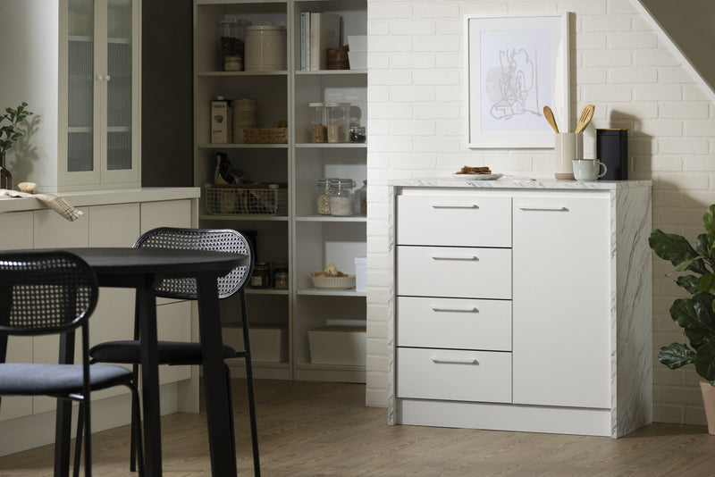 Myro Compact Kitchen Island With Storage - Faux White Marble And White