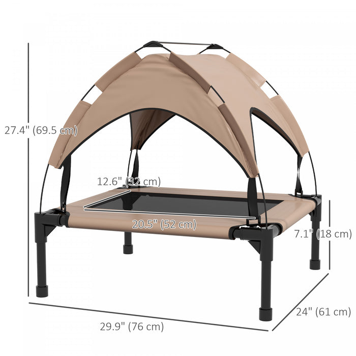 Pawhut Elevated Dog Bed With Canopy, Cooling Dog Cot Bed For Camping, Portable Raised Pet Cot With Washable Breathable Mesh, For Indoor Outdoor, S & M Dogs, 30\" X 24\" X 27\", Coffee
