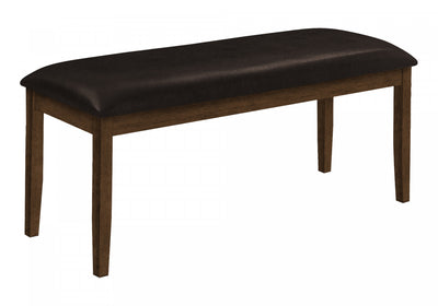 Bench Rectangular Dining Room Entryway Hallway Kitchen Brown Solid Wood Brown Leather-Look|Banc rectangulaire avec bois massif brun et apparence cuir brun pour la salle à manger, l’entrée, le couloir et la cuisine
