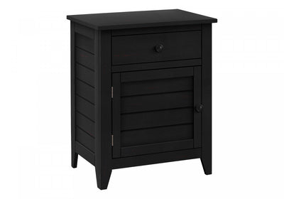 Accent Side End Table Nightstand Storage Drawer Bedroom Storage Black Veneer Transitional|Table de bout, d’appoint et de nuit de rangement de style transitionnel avec tiroir de rangement et placages noirs pour la chambre à coucher