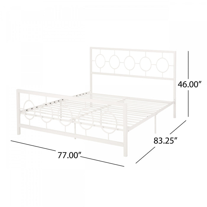 Robert Metal Construction Bed Frame With Circular Design Headboard And Footboard,king Size,white King Bed