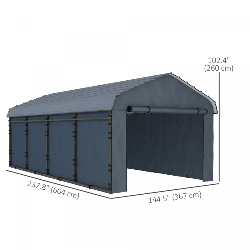 Outsunny 12' X 20' Metal Carport With Metal Roof And Removable Side ...